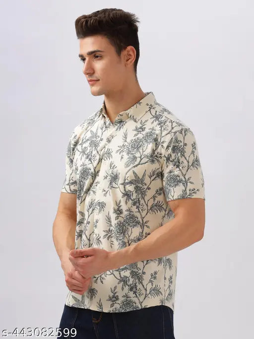 Men’s Regular Fit Floral Printed Cotton Blend Casual Shirt – Multicolor