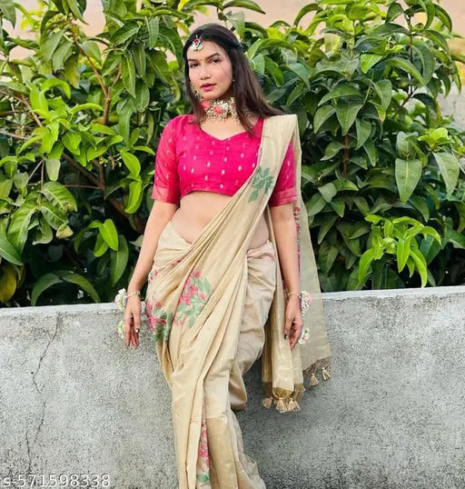 White Soft Muga Cotton Saree – Ethnic Floral Weaving