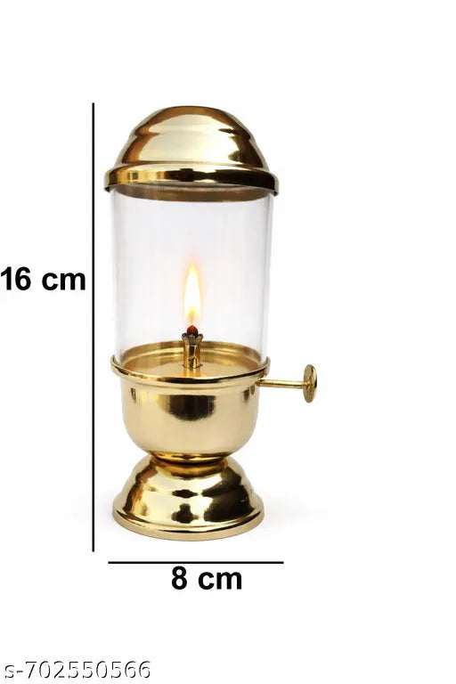 Onam Special Diya | Brass Finish Oil Lamp with Glass Chimney