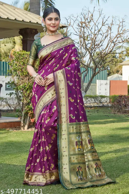Artisanal Purple Banarasi Cotton Silk Jacquard Saree