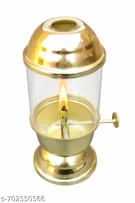 Onam Special Diya | Brass Finish Oil Lamp with Glass Chimney