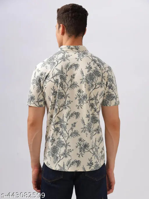 Men’s Regular Fit Floral Printed Cotton Blend Casual Shirt – Multicolor