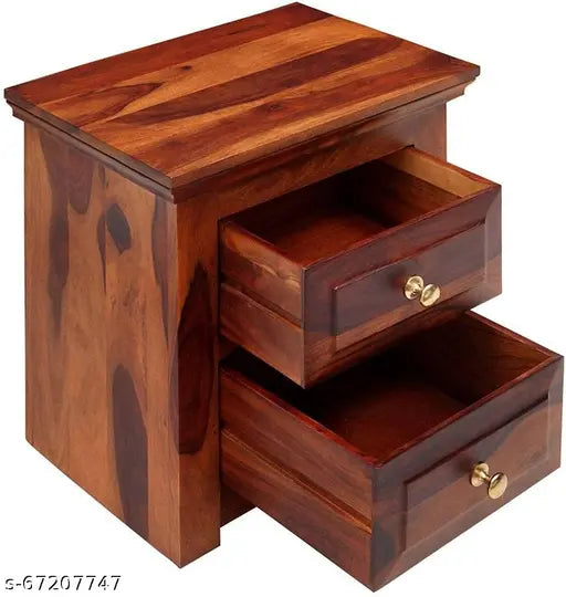 Solid Sheesham Wood Bedside Table | Brown Finish