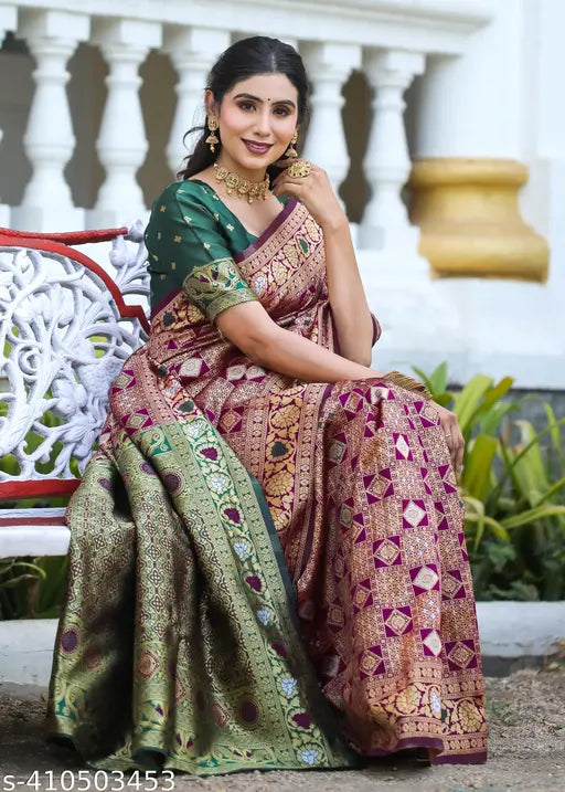 Purple Cotton Silk Jacquard Saree – Banarasi Party Wear