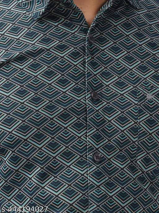 Men’s Regular Fit Ethnic Motif Printed Cotton Blend Shirt – Navy Blue